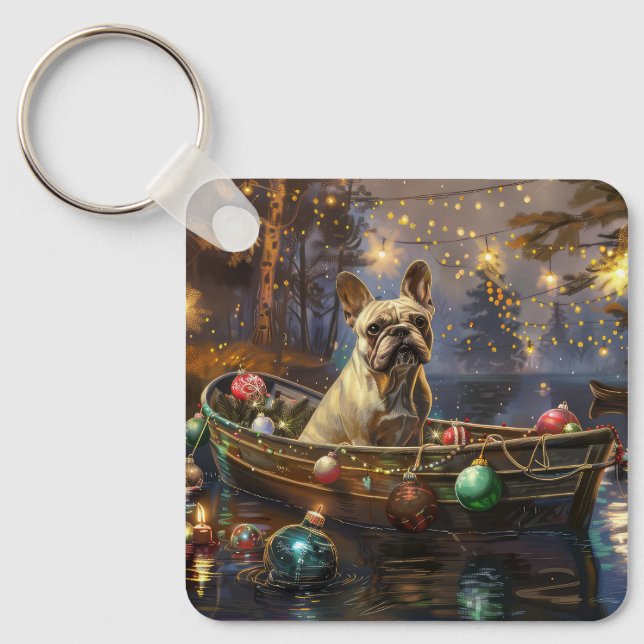 Französischer Bulldog Weihnachtsfest Reise Schlüsselanhänger (Vorderseite)