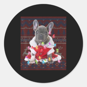 Französischer Bulldog Weihnachtslicht Ugly Sweate Runder Aufkleber