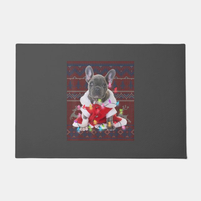 Französischer Bulldog Weihnachtslicht Ugly Sweater Fußmatte (Vorderseite)