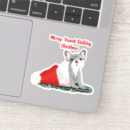 Französischer Bulldog Welpe in Santa's Hat Aufkleber