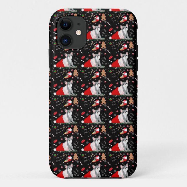Französischer Bulldog Welpe in Santa's Hat-Muster Case-Mate iPhone Hülle (Rückseite)