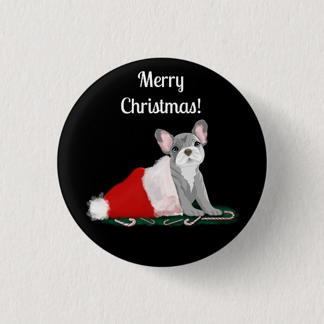 Französischer Bulldog-Welpe in Santa's Hat-Schlüss Button (Vorderseite)