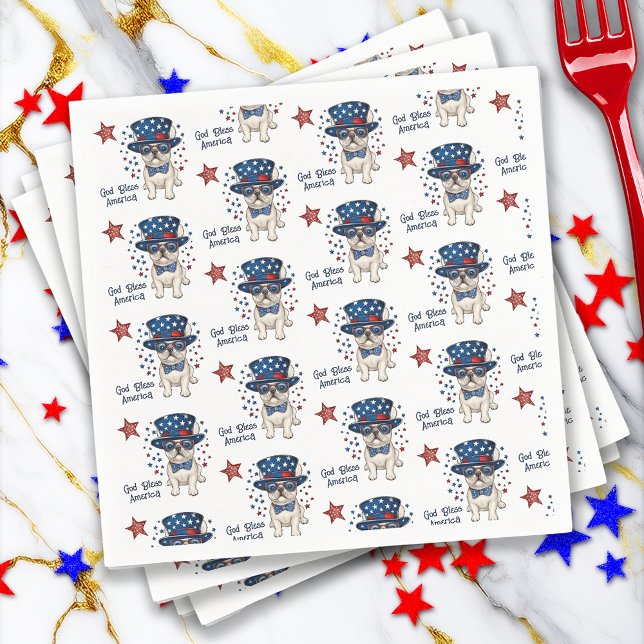 Französischer Bulldog Whimsical Patriotic Red Whit Serviette (French Bulldog Whimsical Patriotic Red White Blue Napkins)