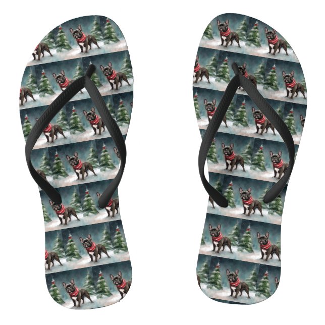 Französischer Bulldog zu Weihnachten im Schnee Flip Flops (Fußbett)