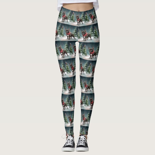 Französischer Bulldog zu Weihnachten im Schnee Leggings (Vorderseite)