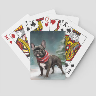 Französischer Bulldog zu Weihnachten im Schnee Spielkarten