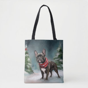 Französischer Bulldog zu Weihnachten im Schnee Tasche