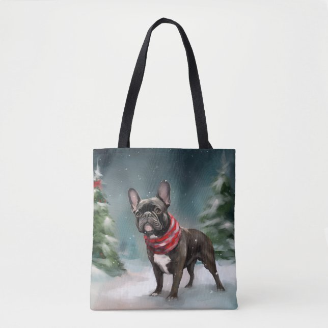 Französischer Bulldog zu Weihnachten im Schnee Tasche (Vorderseite)