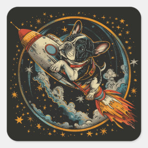 Französischer Bulldogge-Astronaut Quadratischer Aufkleber