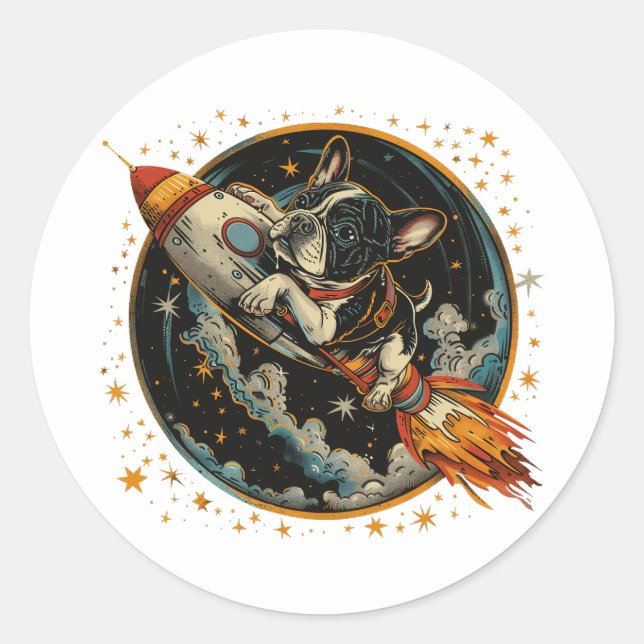 Französischer Bulldogge-Astronaut Runder Aufkleber (Vorderseite)