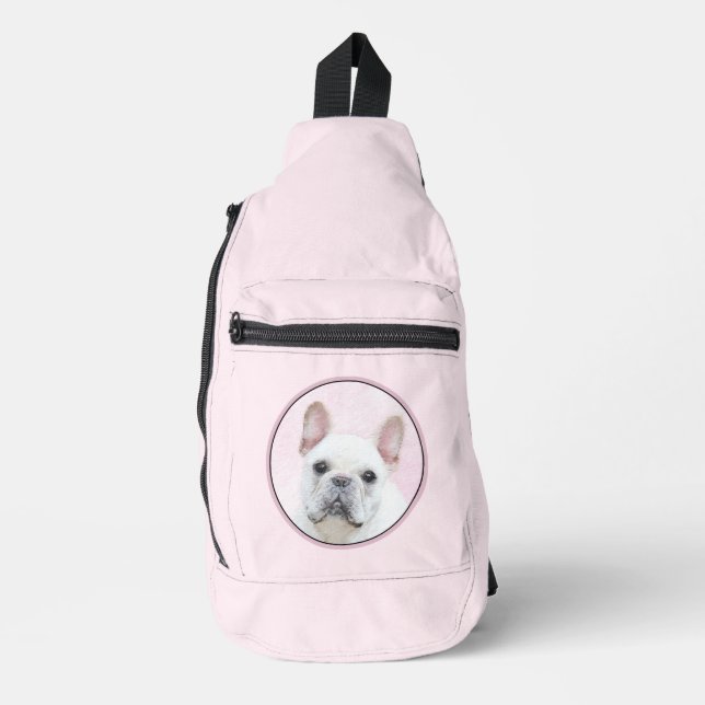 Französischer Bulldogge Malerei Weißes Cream Pet H Crossbody Bag (Vorderseite)