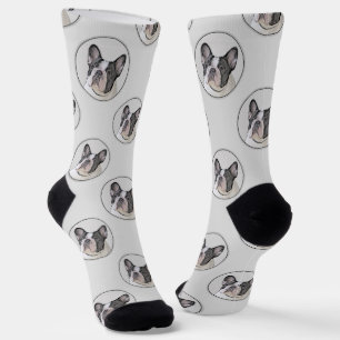 Französischer Bulldogge Malerei White Black Pied D Socken