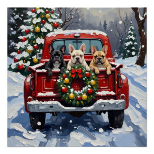 Französischer Bulldogge Weihnachten Rotes Lastwage Poster