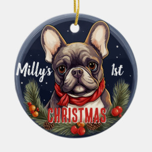 Französischer Bulldog's First Christmas Keramik Ornament