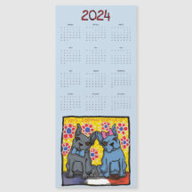Französischer Bulldogs Magnetic Calendar 2024