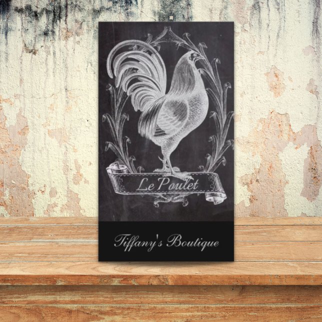 französischer Chalkboard-Western Visitenkarte (french chic chalkboard western country rooster business card)