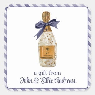 Französischer Champagner in Aquarellfarbe mit eine Quadratischer Aufkleber