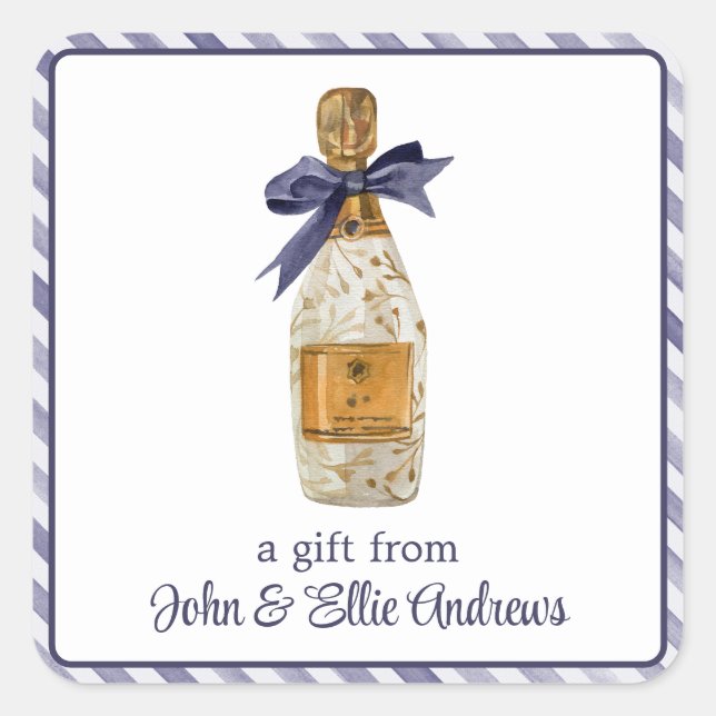 Französischer Champagner in Aquarellfarbe mit eine Quadratischer Aufkleber (Vorderseite)