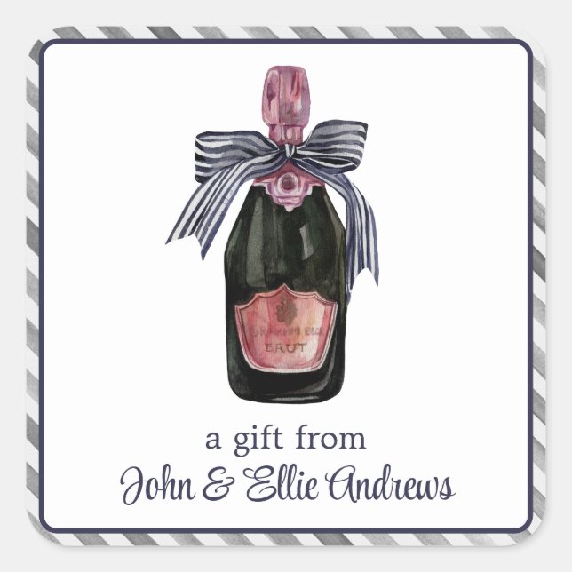 Französischer Champagner in Aquarellfarbe mit gest Quadratischer Aufkleber (Vorderseite)
