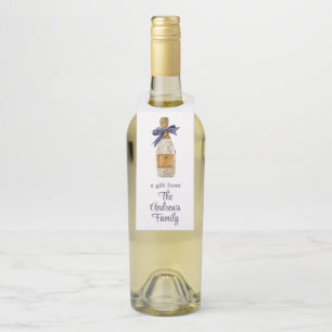 Französischer Champagner in Aquarellfarbe mit Navy Flaschenanhänger