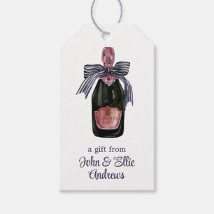 Französischer Champagner in Aquarellfarbe mit Stre Geschenkanhänger