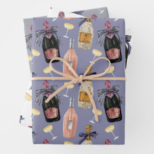 Französischer Champagner in Wasserfarbe Geschenkpapier Set