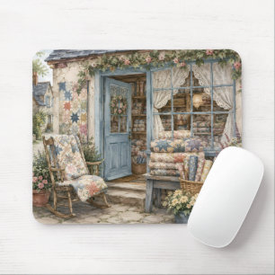 Französischer Cottagecore-Quilt-Shop-Wasserfarben Mousepad