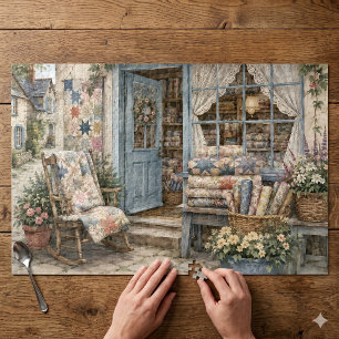 Französischer Cottagecore-Quiltladen-Wasserfarbe