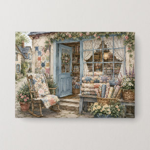 Französischer Cottagecore-Quiltladen-Wasserfarbe Button