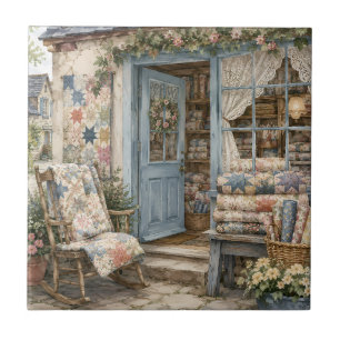 Französischer Cottagecore-Quiltladen-Wasserfarbe Fliese