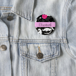 Französischer Damast, Blume, Schwarz und Weiß, Ihr Button