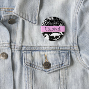 Französischer Damast, Blume, Schwarz und Weiß, Ihr Button
