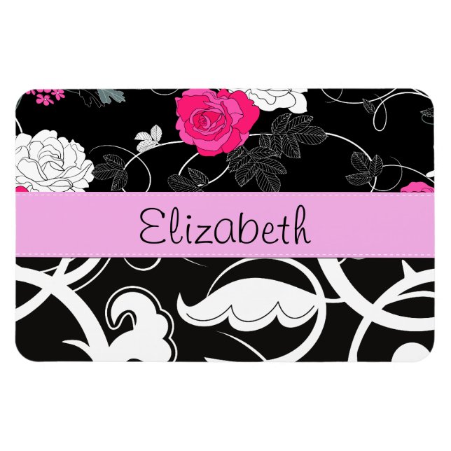 Französischer Damast, Blume, Schwarz und Weiß, Ihr Magnet (Horizontal)