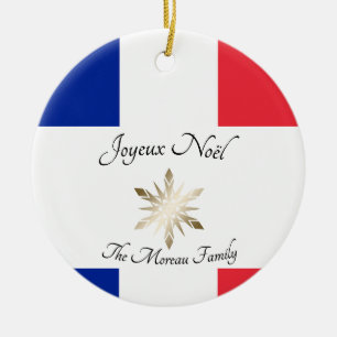 Französischer Familienname Joyeux Noël Flagge und Keramik Ornament