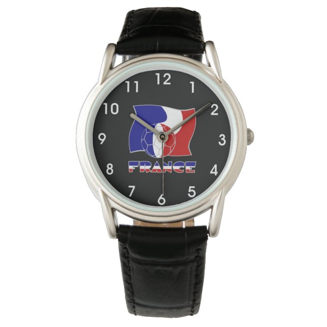 Französischer Fußballball und -flagge Armbanduhr (Vorderseite)
