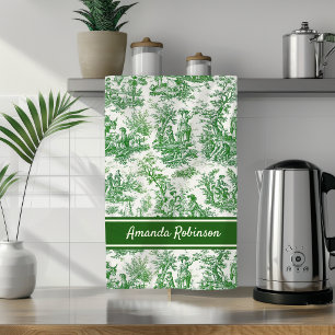Französischer grüner Vintage-Toile-de-Jouy-Landsch Geschirrtuch