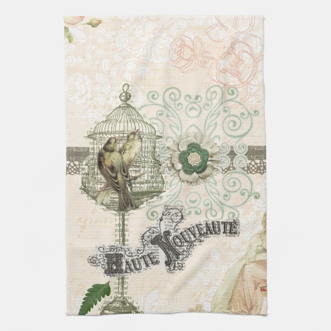 Französischer inspirierter Shabby Chic-Vogel-Käfig Handtuch (Vertikal)