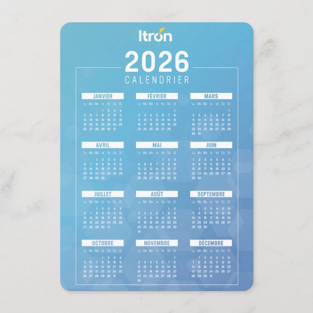 Französischer Kalender 2026 Itron Blau Begleitkarte (Vorderseite)