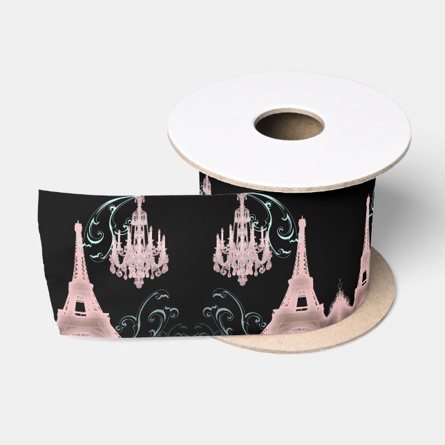 Französischer Kronleuchter Black Pink Paris Eiffel Satinband (Spule)