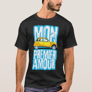 Französischer Kultwagen Duck 2cv Gelbes schwarzes T-Shirt