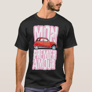 Französischer Kultwagen Duck 2cv rote und schwarze T-Shirt