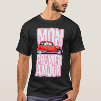 Französischer Kultwagen Duck 2cv rote und schwarze T-Shirt