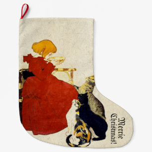 Französischer Kunst Nouveau Katzen Merrie Großer Weihnachtsstrumpf