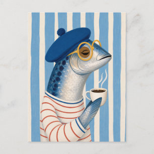 Französischer Küsten-Gruß Chic Sardine Kaffee Iove Postkarte