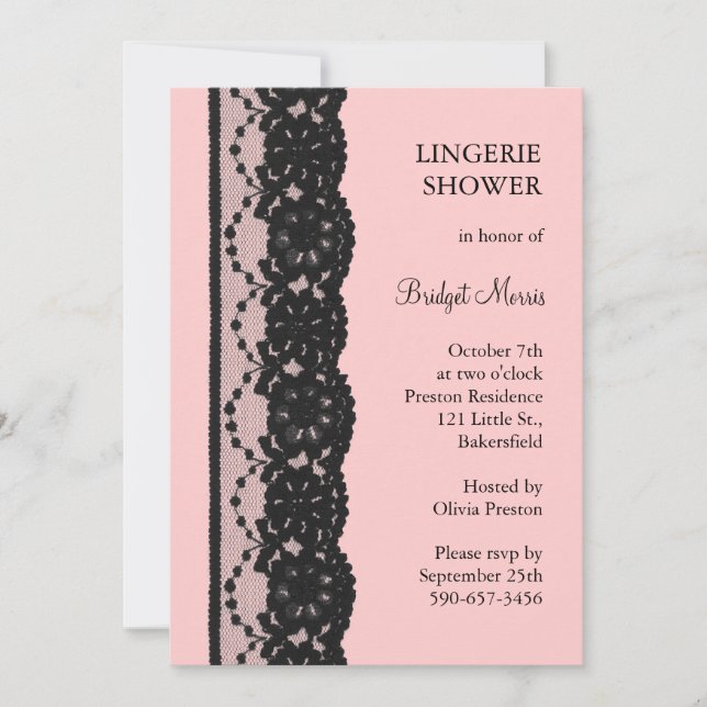 Französischer Lace Lingerie Dusche (pink) Einladung (Vorderseite)
