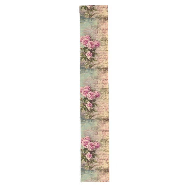 Französischer Land Chic, Shabby Chic, rosa Rosen, Großer Tischläufer (Vorderseite)