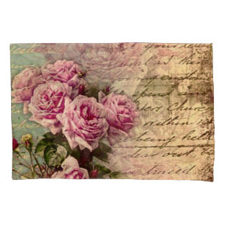 Französischer Land Chic, Shabby Chic, rosa Rosen, Kissenbezug