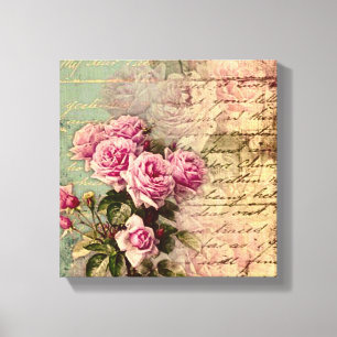 Französischer Land Chic, Shabby Chic, rosa Rosen, Leinwanddruck