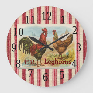 Französischer Land-Hahn, Henne-Druck-Uhr Große Wanduhr