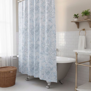 Französischer Landhaus-Stil: Dusty Blue Blumenmust Duschvorhang
